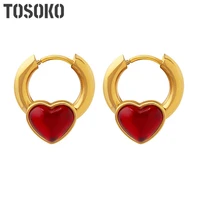 tosoko stainless steel jewelry red heart ring crystal earrings female sweet earrings bsf128