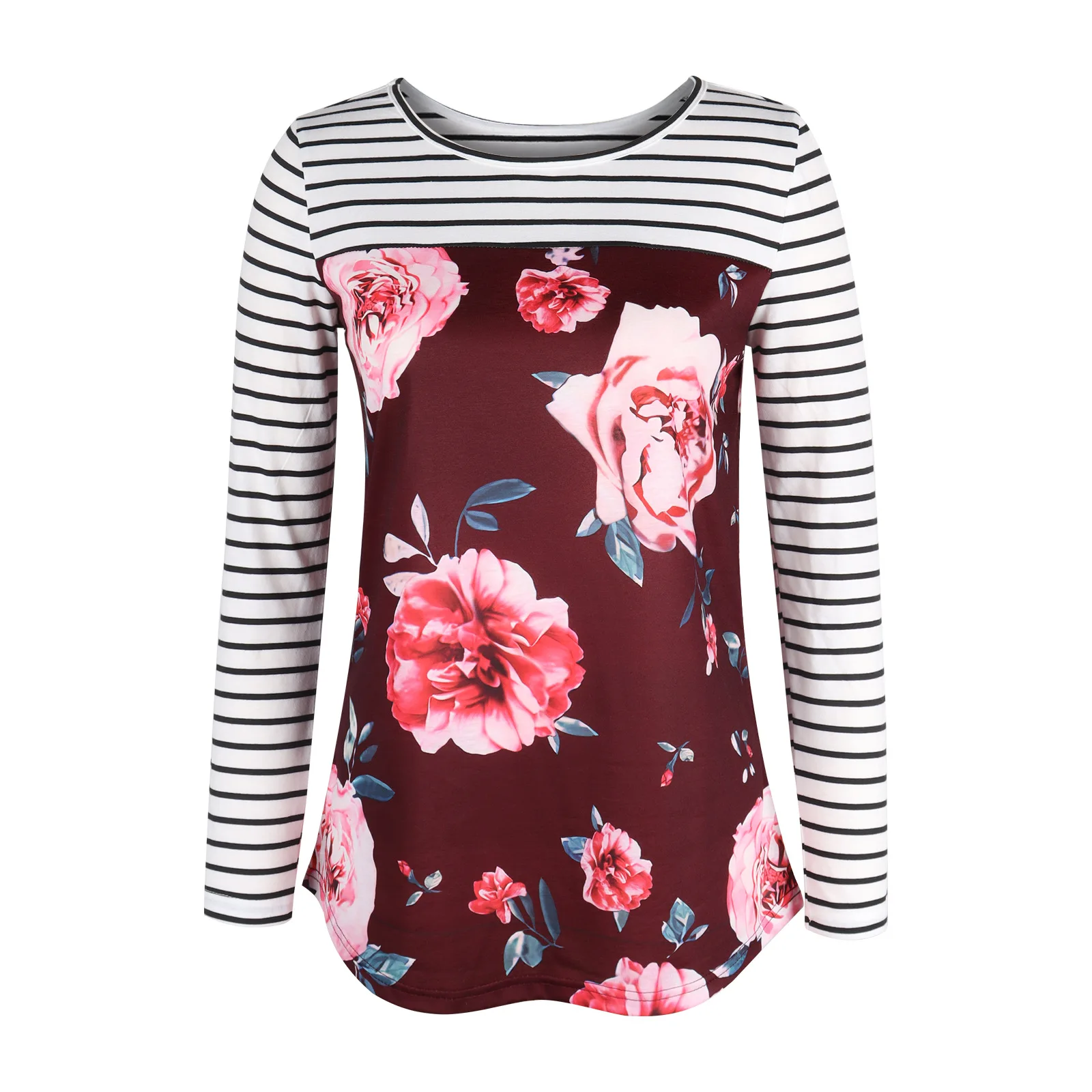 

Spring and Autumn New Women's Round Neck Long-sleeved Top Fashion Commuter All-match Casual T-shirt Female and Lady Clothes