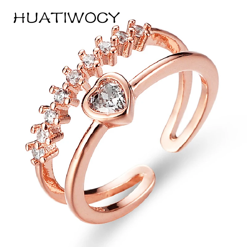 

Fashion Women Ring Silver 925 Jewelry with Zircon Gemstone Rose Gold Color Open Finger Rings for Wedding Party Gift Accessories