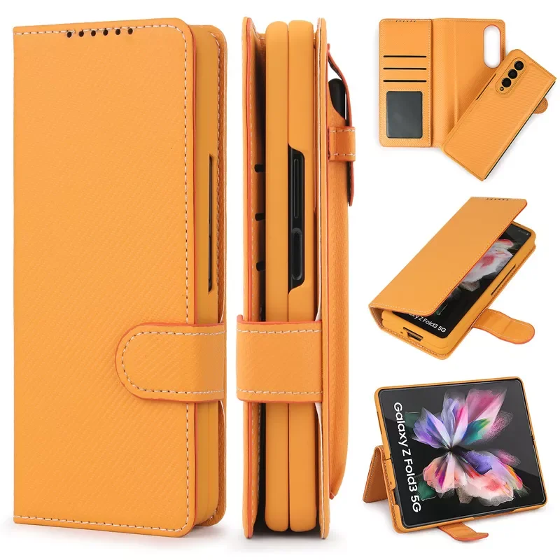 

New ZFold3 Funda Case for Samsung Galaxy Z Fold 3 W22 5G Separable Pen Card Slot PU Leather Coque Protection Phone Case Cover