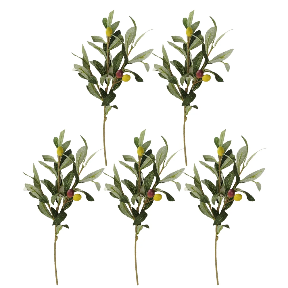

Olive Branches Fake Artificial Tree Faux Green Stems Simulation Fruits Silk Stem Decorations Plastic Twig Leaf Fruit
