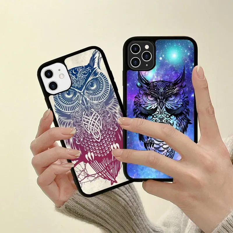 

Animal Night Owl Lovely Phone Case Silicone PC+TPU Case for iPhone 11 12 13 Pro Max 8 7 6 Plus X SE XR Hard Fundas