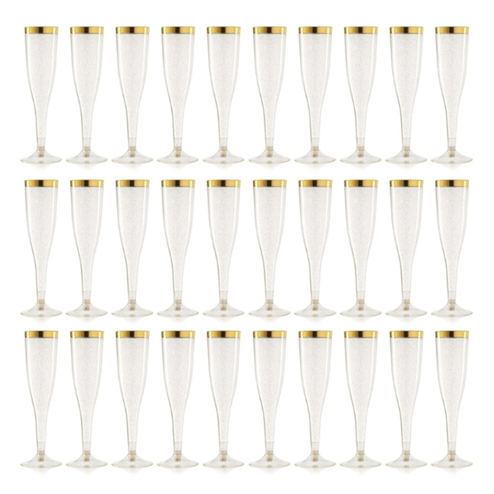 

30Pcs Gold Rim Decor Disposable Plastic Wine Cups Unbreakable Clear Champagne Wine Glasses Set Shatterproof Recyclable 2