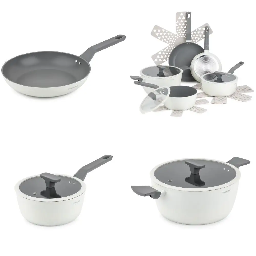 

Attractive Off White 12-Piece Complete Kitchen Cookware Set
