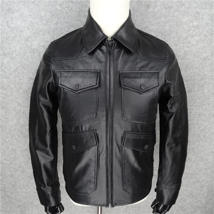 

Blunt Razor Haining's Top Layer Sheepskin Genuine Leather Jacket for Men's Good Gentlemen's Slim Fit and Slimming Short Leather
