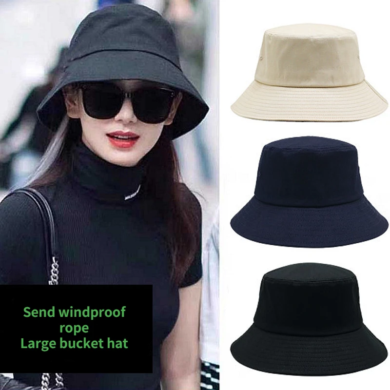 Women Large Size 57-60cm 60-63cm Men's  Bucket Hat Big Head Fisherman Black Beige Cotton Panama Cap Visor Basin Cap Beach Hat