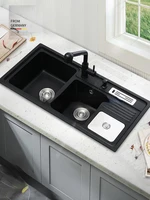 quartz stone sink with knife holder kitchen black three slot granite under counter basin large sink sink sink sink