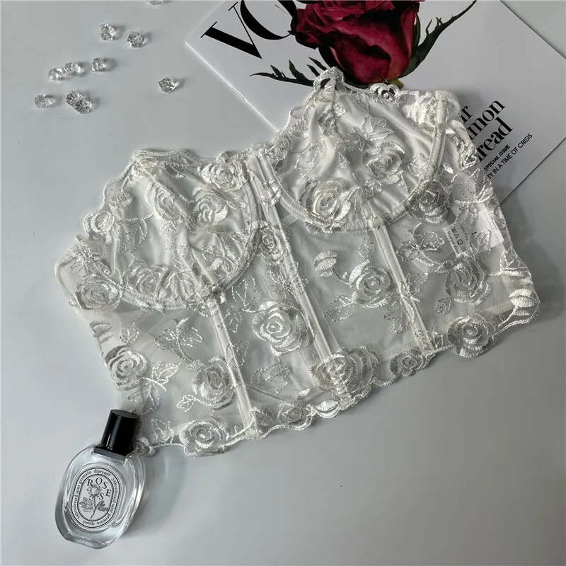 Женский сексуальный корсет кружевной топ с цветочной вышивкой прозрачные майки