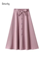 womens sweet single breasted midi skirts korean fashion female high waist bow tied flowy swing a line skirt 2022 spring k40