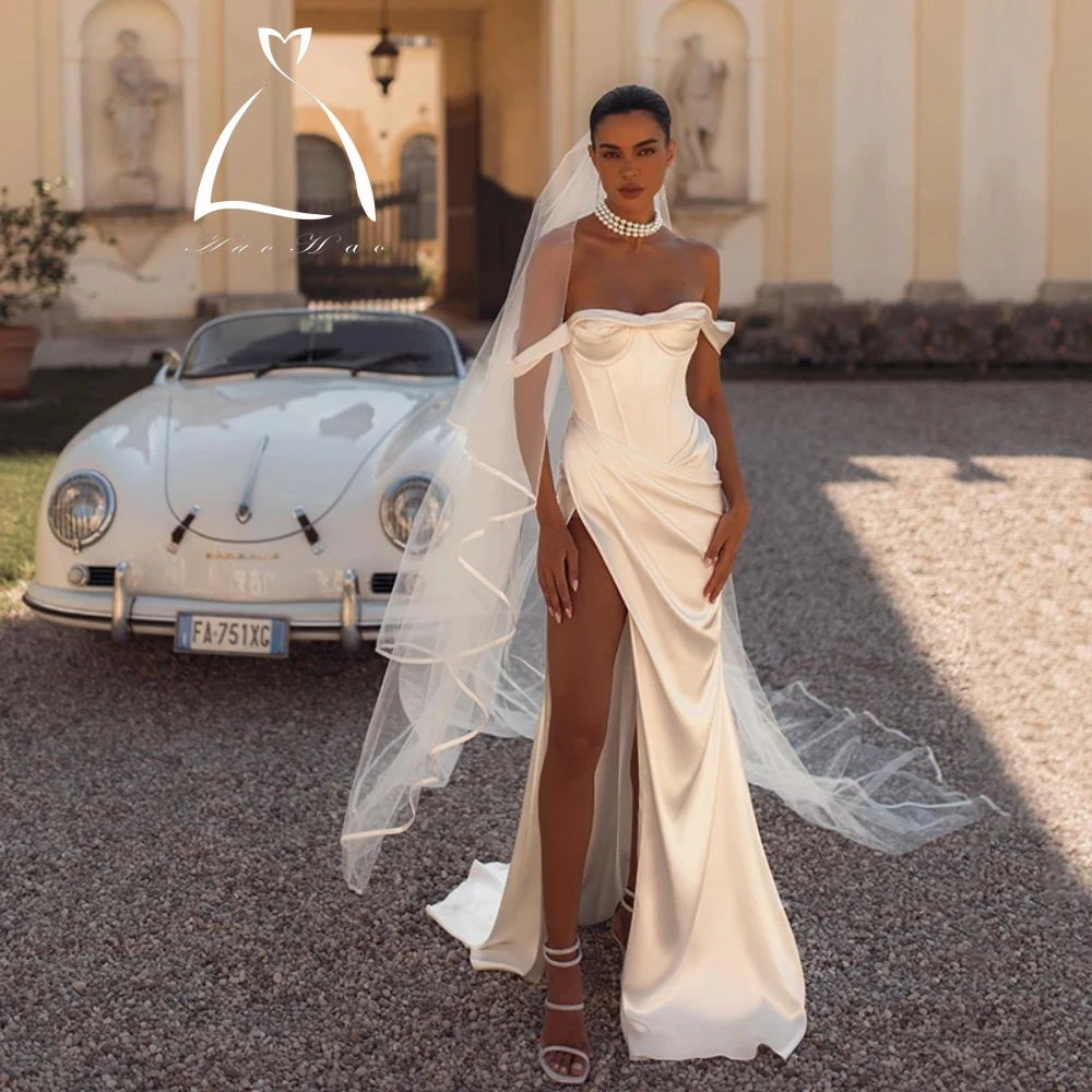 Женское свадебное платье с юбкой-годе Haohao белое высоким разрезом Пляжное Платье