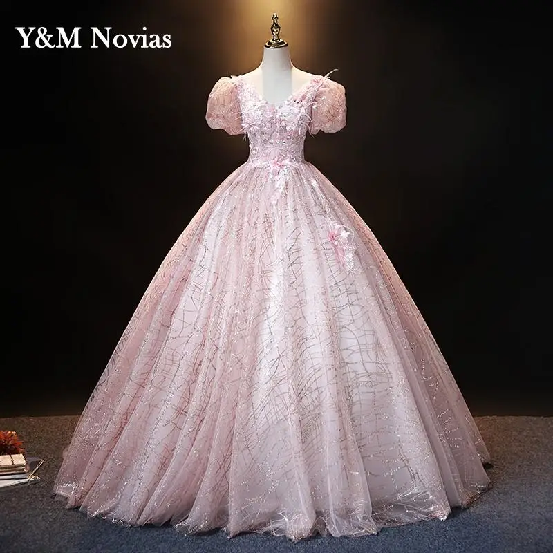 Y&M Novias New Summer Quinceanera Dres French Pink Light Luxury Dress Stage Solo Pettiskirt Female Vestido De 15 Anos Debutante