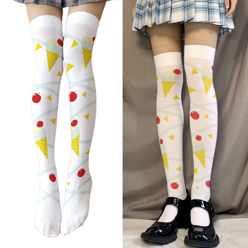 

Strawberry Thigh High Stockings Ice Cream Print Over Knee Socks