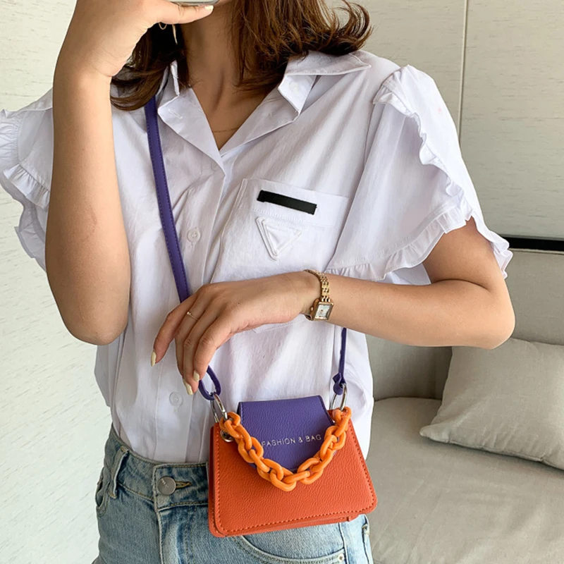 Fashion Ladies Small Bag for Women Mini Crossbody Bag Female Acrylic Chain Contrast Color Shoulder Bags Luxury Designer Handbags