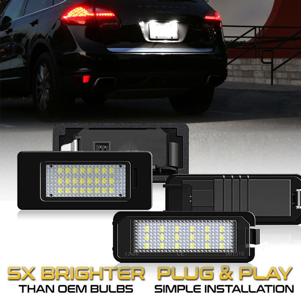 2Pc LED Number Car License Plate Light Lamp For Porsche 911 992 997 991 Cayenne 958 Macan Taycan Panamera Boxster Cayman 987 981