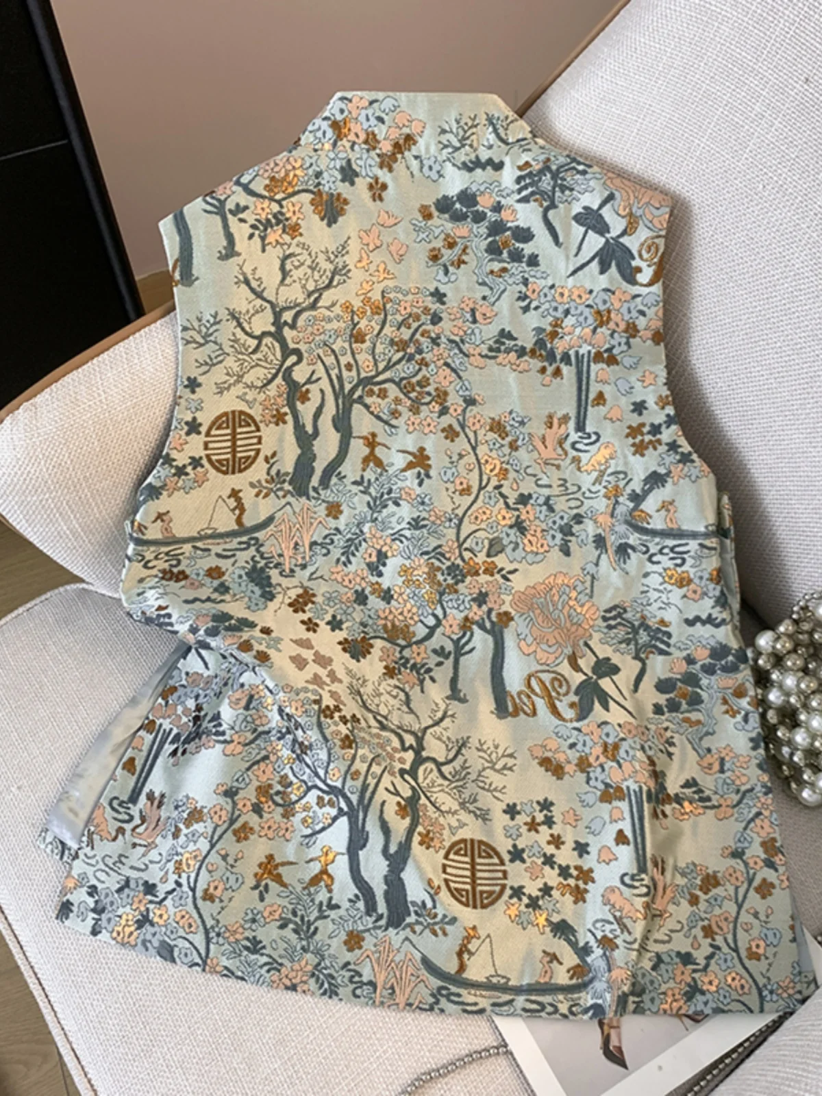 Новый китайский Sle ретро жилет с цветочной пластиной и пряжкой женский