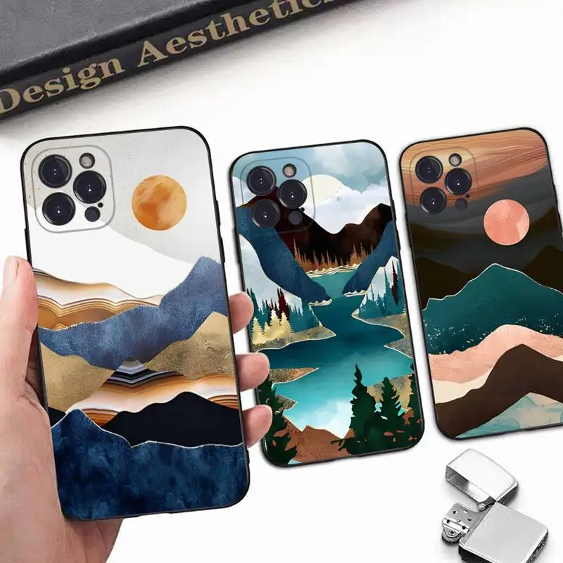 

Mountain Marble Moon Phone Case For iPhone 8 7 6 6S Plus X SE 2020 XR XS 14 11 12 13 Mini Pro Max Mobile Case