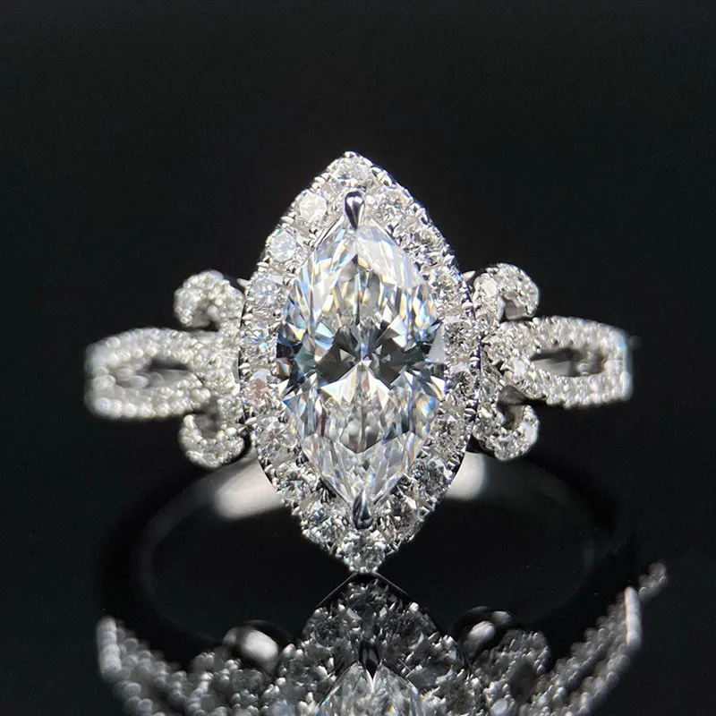 

New 2023 Trendy Women Wedding Rings Marquise Cubic Zirconia Inlaid Stone High Quality Silver Color Female Engagement Jewelry