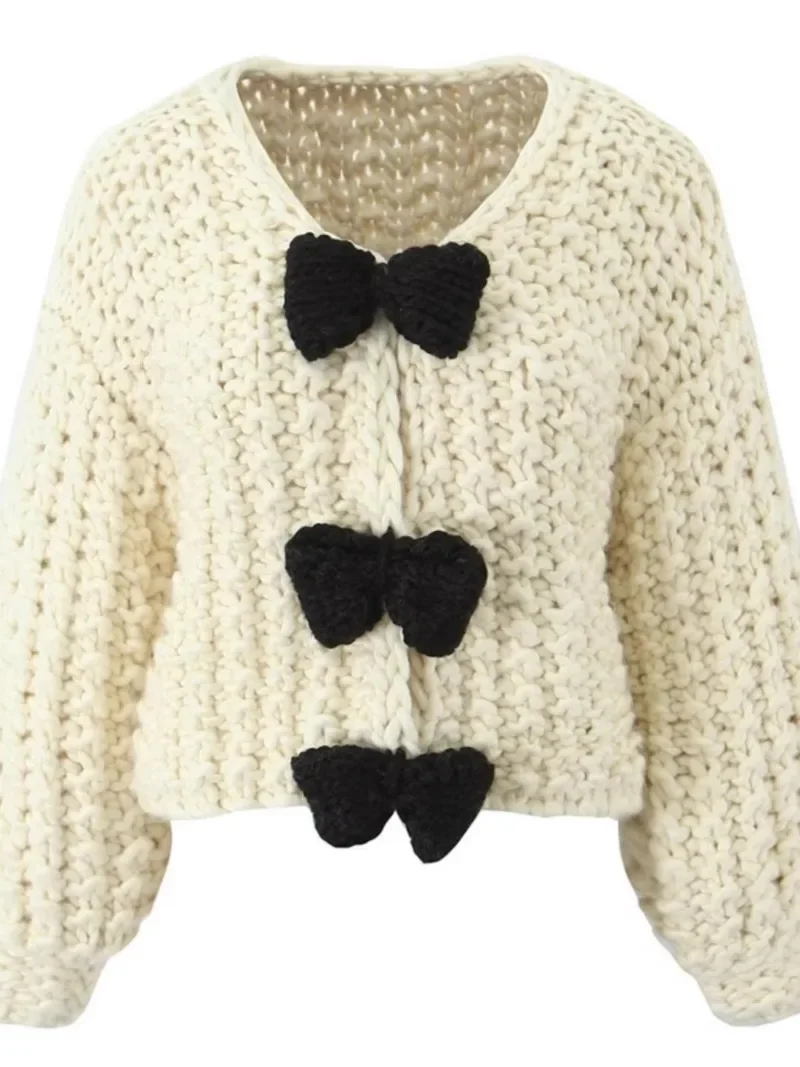 Популярный во французском стиле топ с длинными рукавами и бантом трикотаж