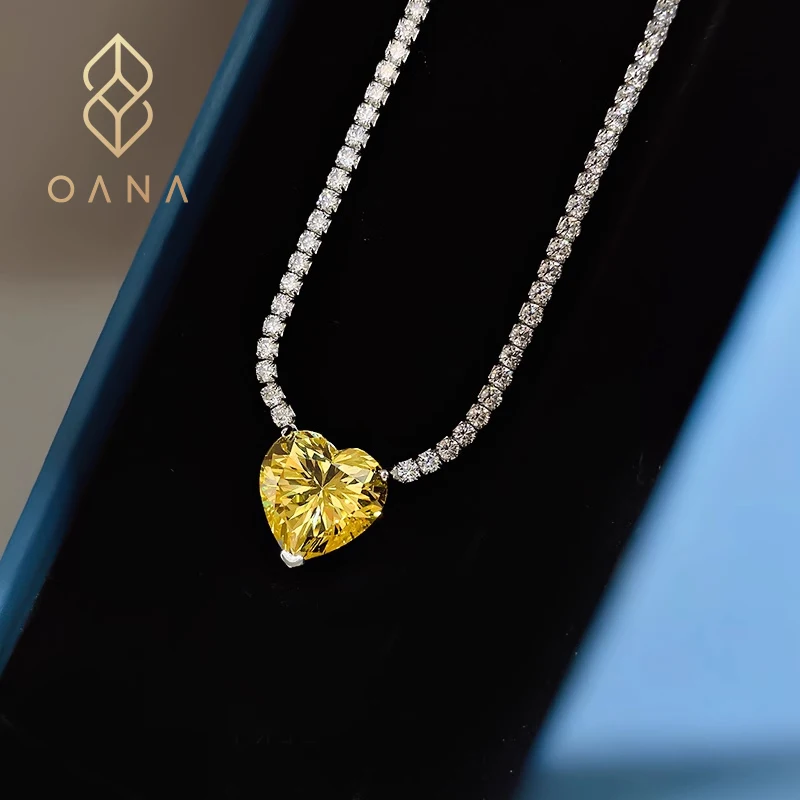 

OANA 925 Sterling Silver Light Luxury Heart-Shaped Full Diamond Ladies Necklace Collarbone Chain Advanced Design Sense Versatile