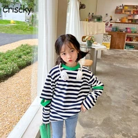 criscky 2022 autumn boys girls clothes cotton t shirt full sleeve striped kids tops korean casual streewear children clothes