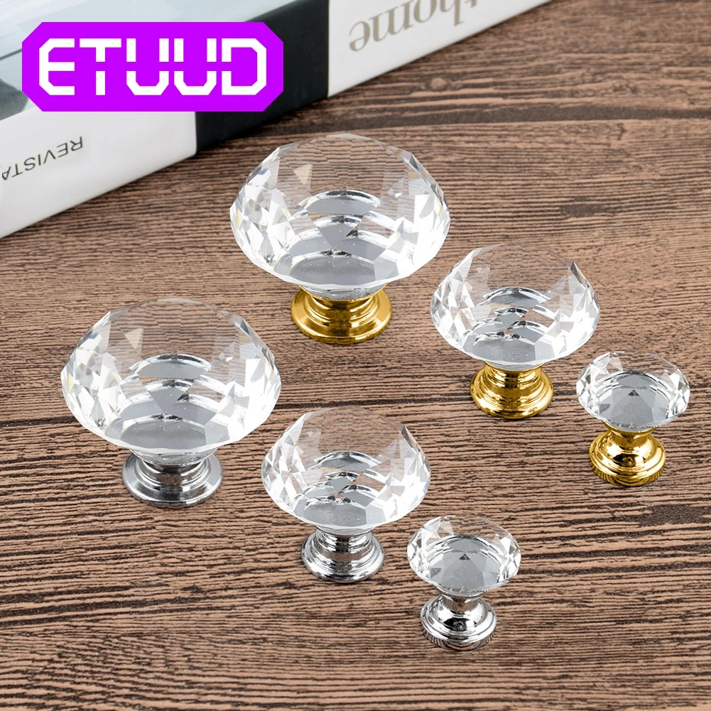 

10pcs ETUUD Diamond Shape Design Crystal Glass 20-40mm Knobs Cupboard Drawer Pull Kitchen Cabinet Door Wardrobe Handles Hardware