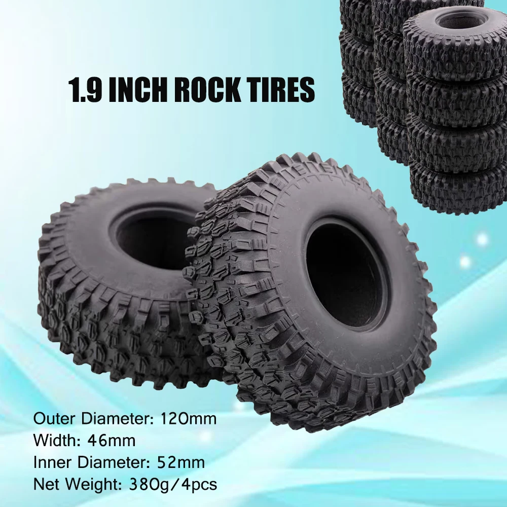 

4pcs 1.9" tires soft with foam 120mm tire 1/10 rock crawler car tire for AXIAL SCX10 Jeep Wrangler 90046 TRX4 1.9Inch wheel