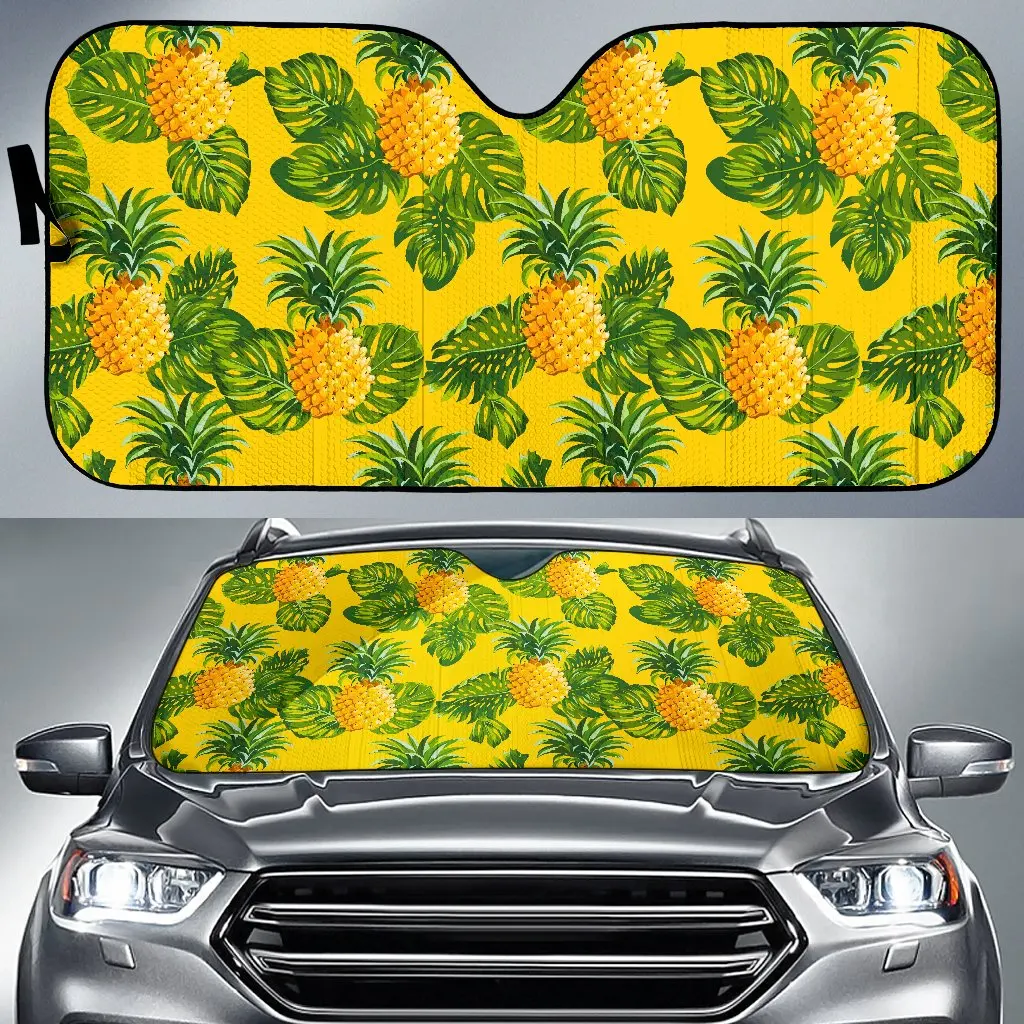 

Yellow Tropical Pineapple Pattern Print Car Sun Shade