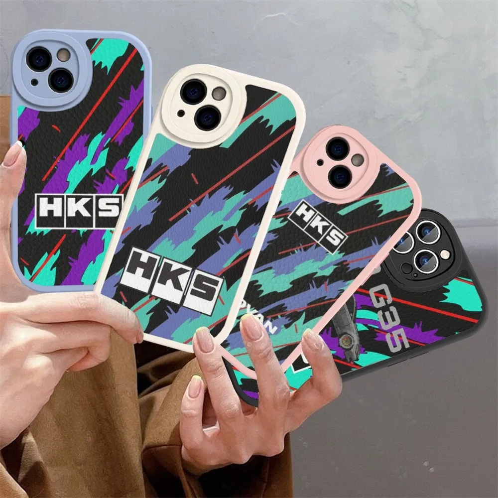 Чехол для телефона H-HKS JDM из жесткой кожи iPhone 16 15 14 13 12 Mini 11 Pro Max Xs X Xr 7 8 Plus Fundas