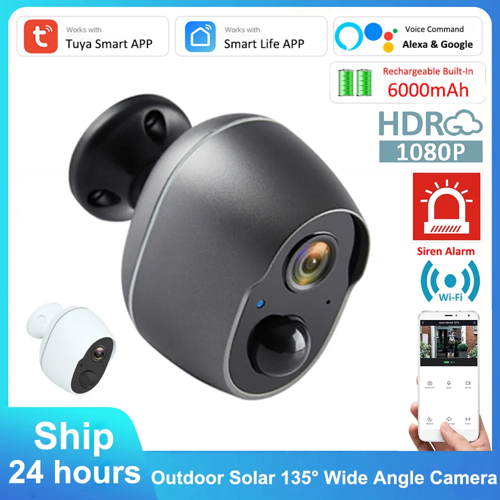 Alexa Google Tuya 1080P Аккумулятор Сирена Камера Беспроводная WiFi CCTV Безопасность
