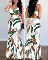 2022 new fashion floral women dresses printed spaghetti strap sexy lady long dress beach style camisole summer slim sheath dress