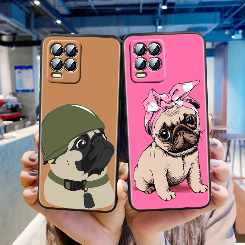 

Cute Pug dog Ride butterfly For OPPO Realme Narzo 30 8 7 6 5 3 2 Pro Global C15 C2 C1 5G Silicone TPU Soft Black Phone Case