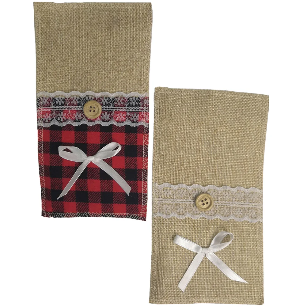 

Tableware Cutlery Holderwedding Table Christmascenterpieces Plaid Decor Pocket Linen Party Pouch Burlapdecoration
