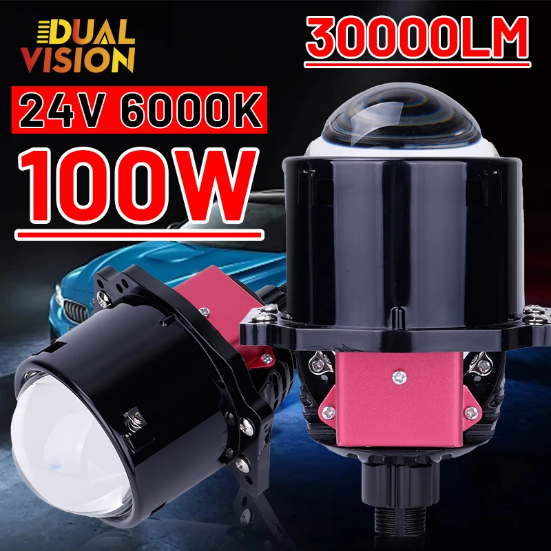 

3" 24V 30000LM 100W Bi-LED Projector Lenses H4 H7 9005 9006 Car Headlights Bulbs 6000K For Truck Non-Destructive Retrofit Kits