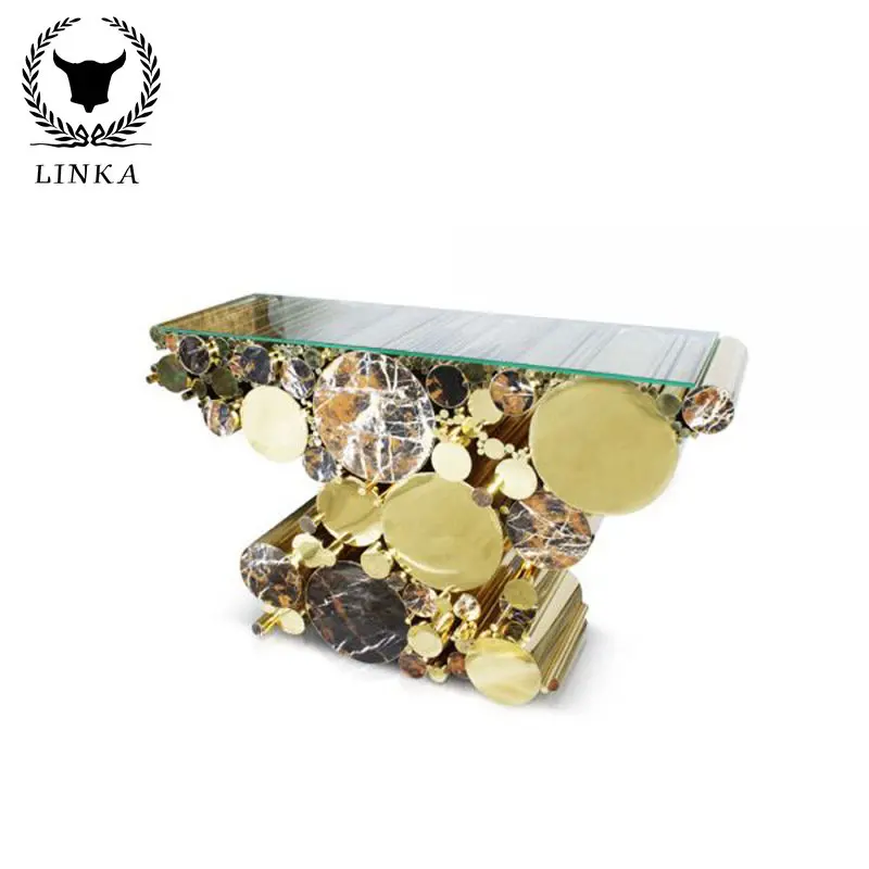 

Роскошный стол для крыльца светильник из нержавеющей стали, стойка с мраморной полосой, декоративный стол для вестибюля, креативный стол для дивана