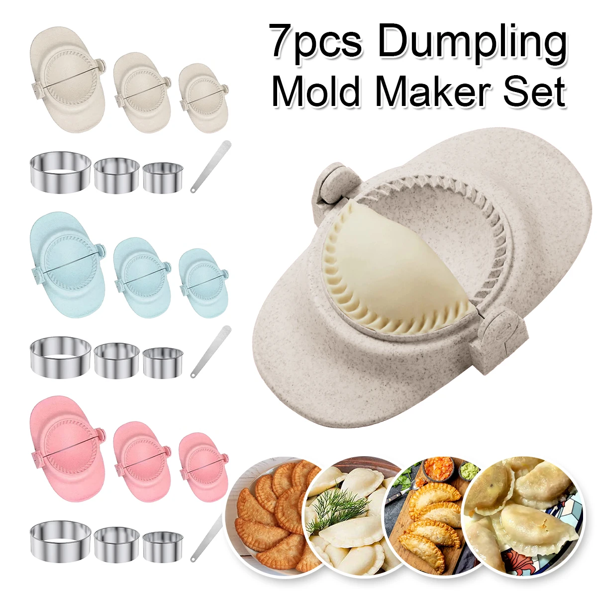 

7Pcs Dumpling Maker Reusable Dumpling Press Mold with 3 Dough Cutter and 1 Spoon 304 Stainless Steel Dumpling Maker Machine Safe