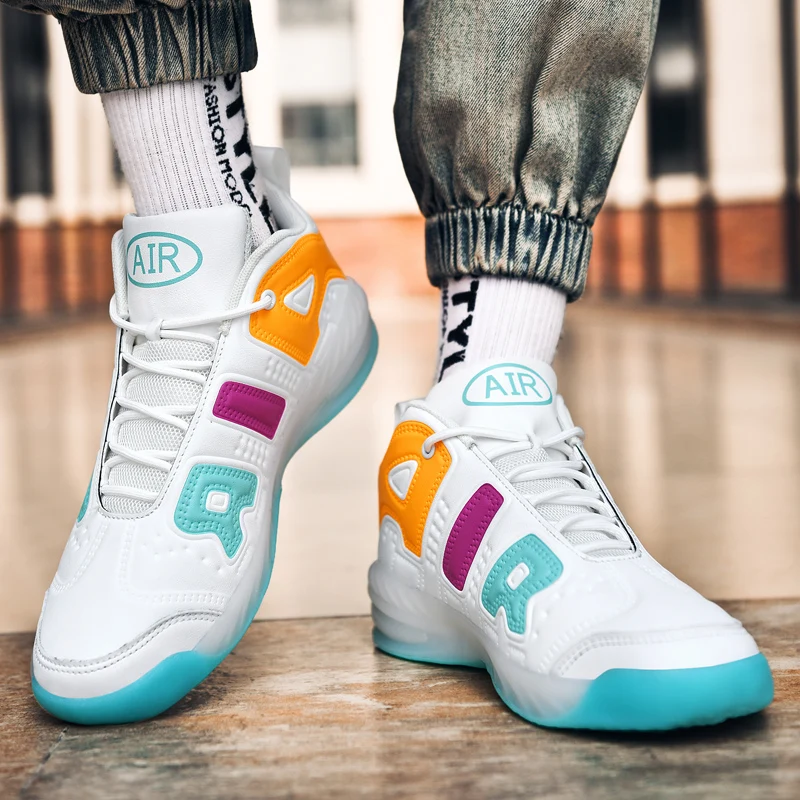 Summer high-top basketball shoes wear-resistant non-slip basketball sneakers high-elastic contrast color lace-up basket sneakers