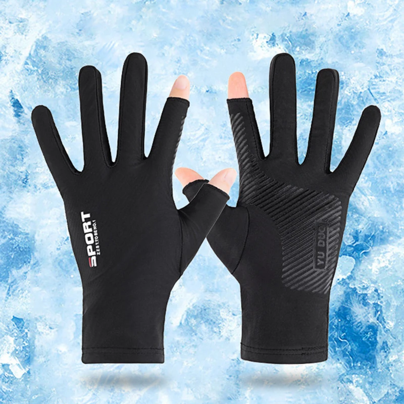 

Summer Gloves Men Ice Silk Sun Proction Driving Glove Fishing Gloves Breathable Anti-slip Half Finger Glove Cycling Hiking Glove