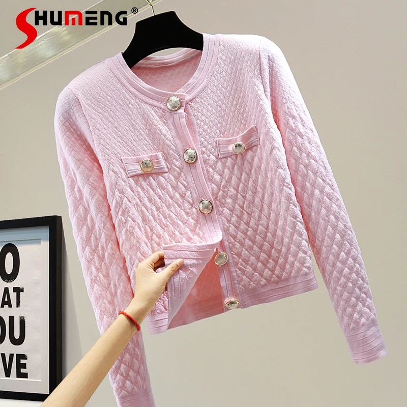 

2022 Autumn New Slim-Fit Short Single-Breasted Top for Ladies Fashion Long Sleeve Round Neck Knitted Cardigan Female