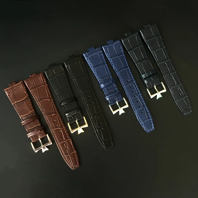 

25mm * 8mm Genuine Leather Cowhide Watchband Replacement for Vacheron Constantin Overseas Calfskin Black Blue Brown VC Strap Men