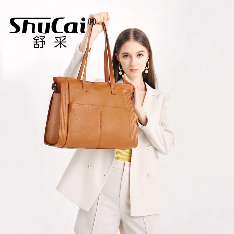 Autumn and winter first-layer leather bag women with genuine leather tote bag 2022 lychee cross-body bag large-capacity handbag
