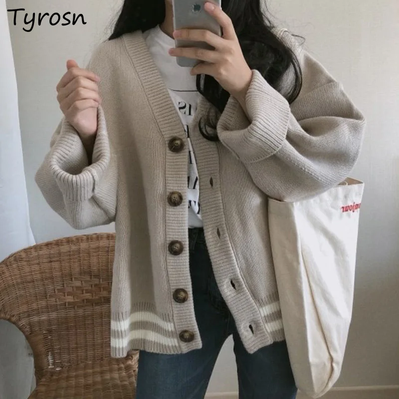 

Cardigans Women Preppy Style Baggy Single Breasted Knitwear Casual Student All-match Vintage V-neck Lazy Cardigan Sweaters Mujer