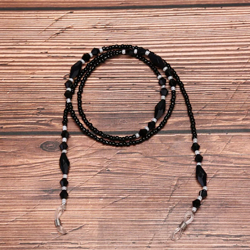 Модные цепочки для очков веревка с черными акриловыми бусинами