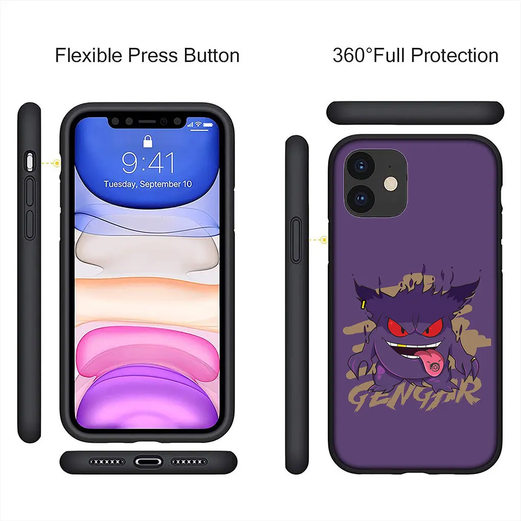 P-Pokemons GO Gengar P-Pikachus Симпатичный мягкий чехол для iPhone 15 14 13 12 Mini 11 Pro XS Max X XR 7 8 Plus + 15+