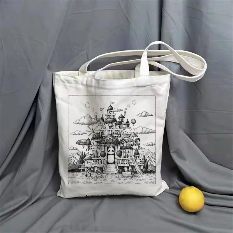 

Холщовая ретро-сумка в стиле Харадзюку С мультяшным рисунком, сумка для покупок, вместительная сумка на плечо с принтом, сумка для покупок, Повседневная модная сумка