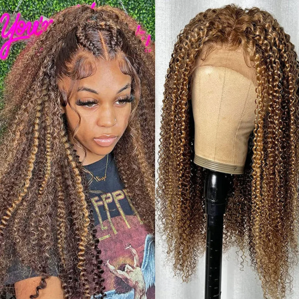 UNice Hair TL412 Highlight Honey Blonde Sun Kissed 6x4.5 Lace Closure Wig Kinky Curly Wig Human Hair for Black Women