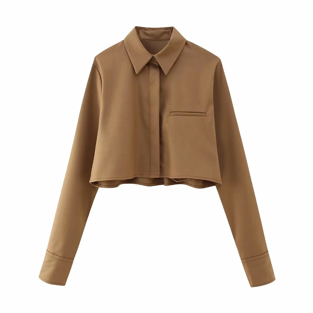 

PB&ZA Women Blouses 2023 Spring Fashion Shirt Vintage Clothes Basics Long Sleeve Tops Casual Solid Female Shirts Office Lady