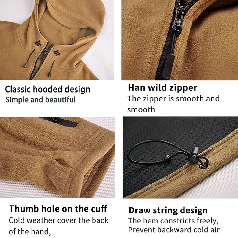 Мужская теплая флисовая куртка с капюшоном зимняя тактическая в стиле милитари