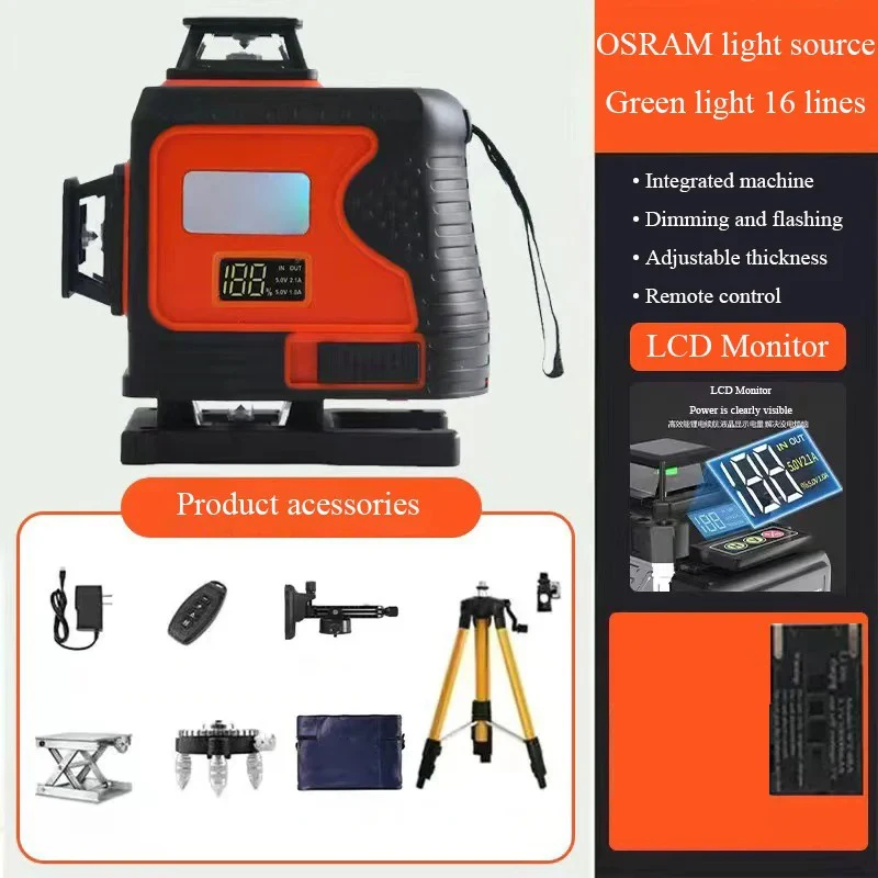 8/12/16 линий 4D лазерный уровень с зеленым светом Самовыравнивающийся на 360°