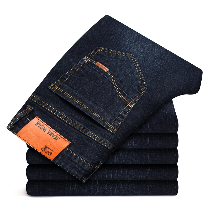2022 Classic Style Men's Black Blue Regular Fit Jeans Business Casual Stretch Denim Pants Male Brand Trousers