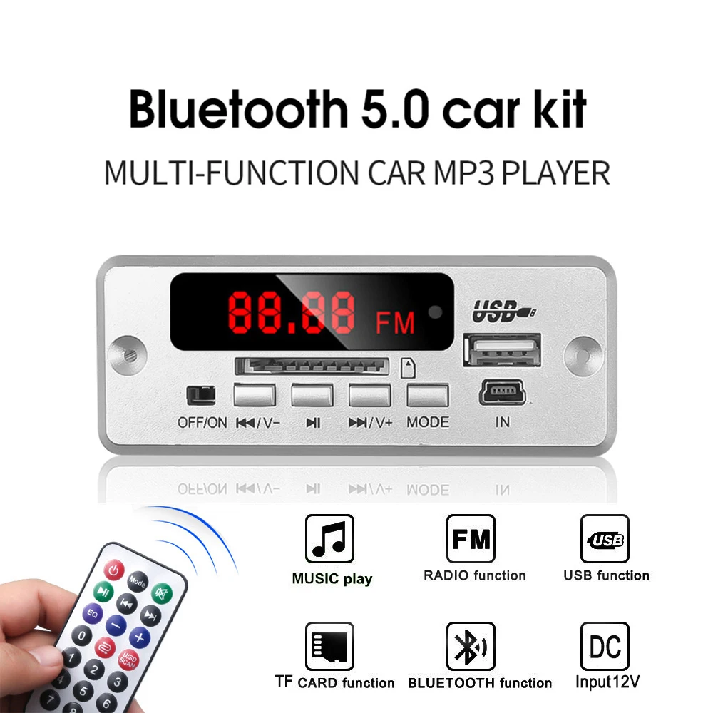 Bluetooth V5.0 MP3 Stereo Decoding Board Module Wireless USB MP3 Player TF Card Slot / USB / FM / Remote For Car Speaker Phone